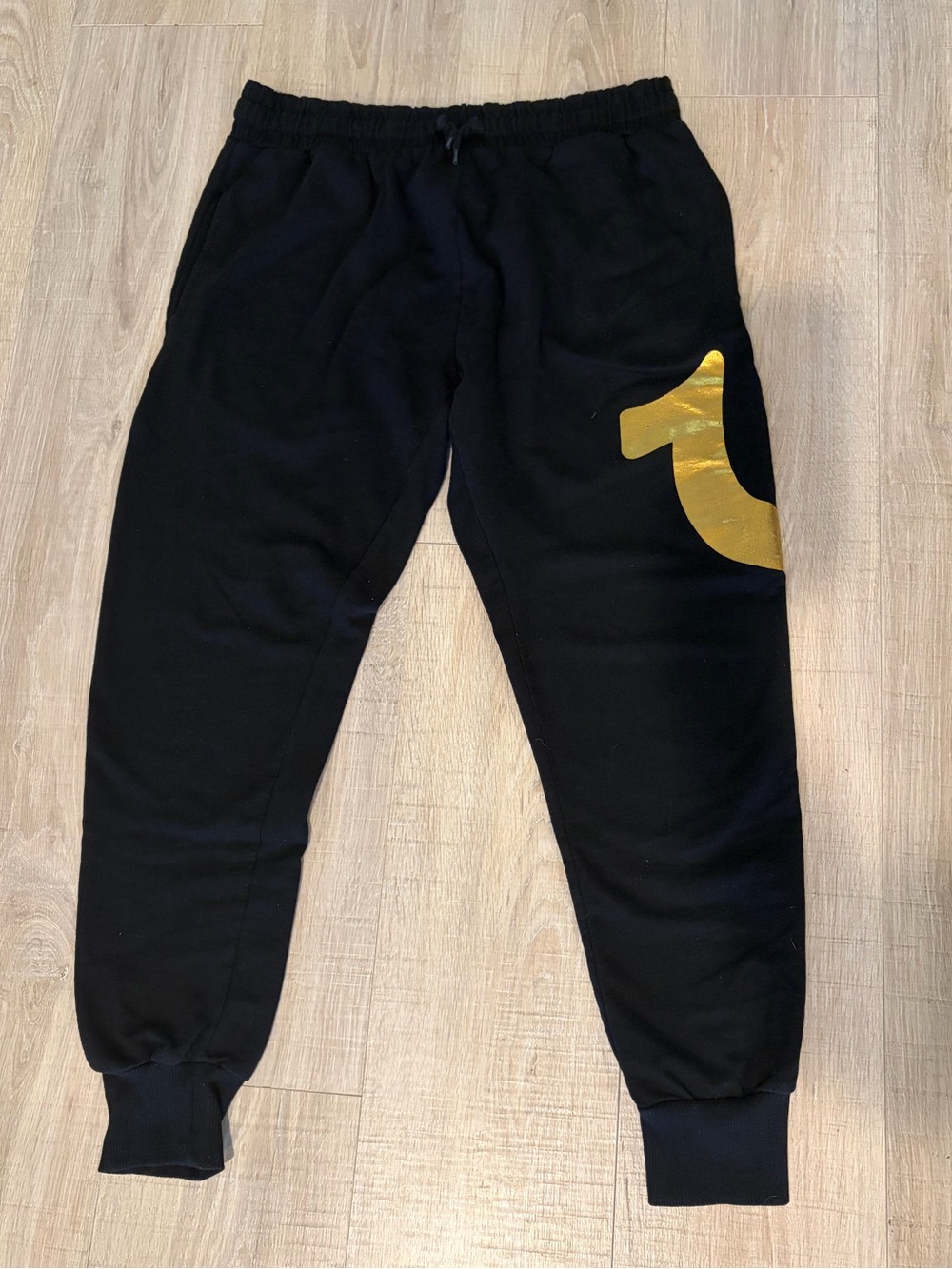 True Religion Black Loungewear Joggers with Gold Logo Accent Size M